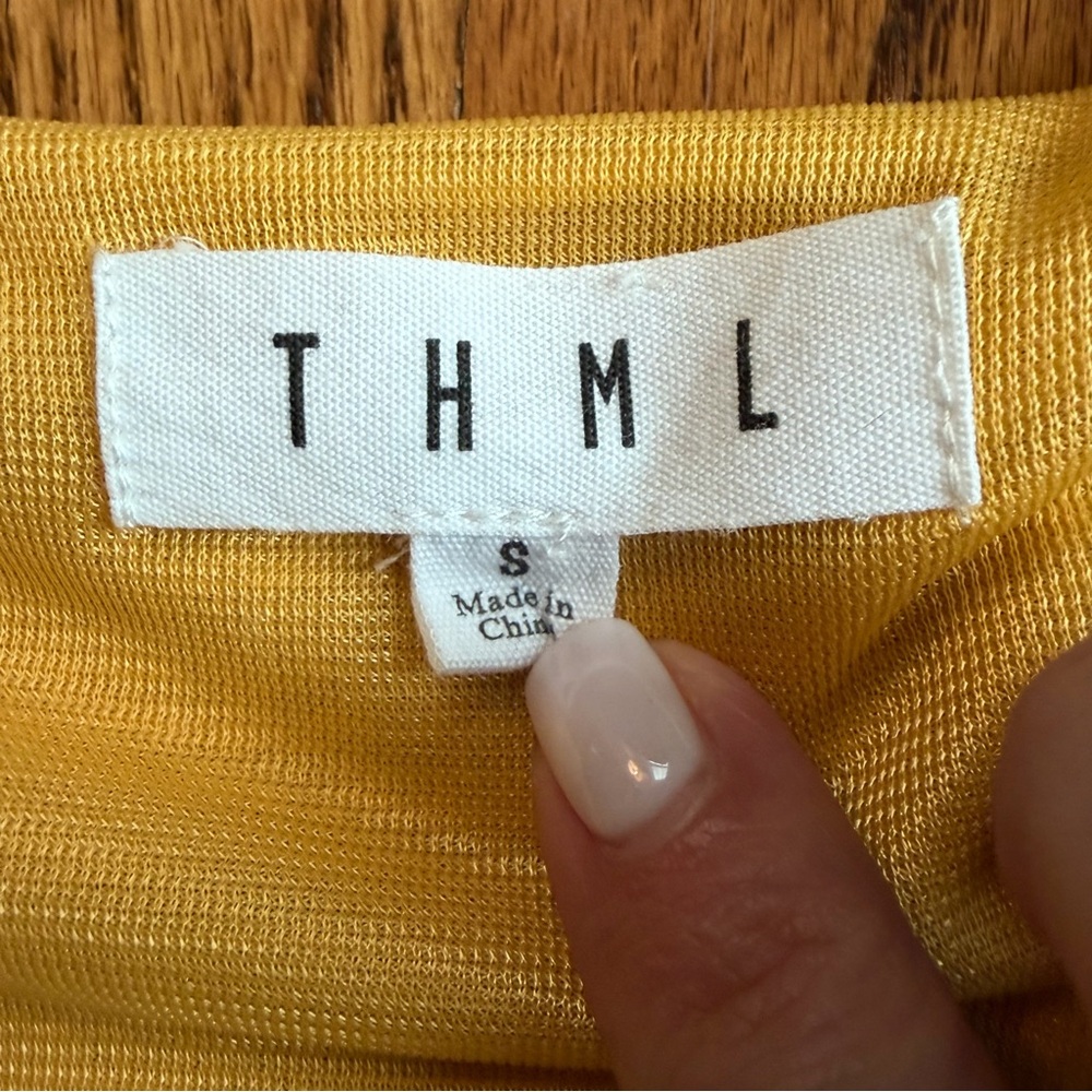 THML Mustard Embroidered Boho Babydoll Dress | Aztec Tribal Embroidery Small - Picture 3 of 8